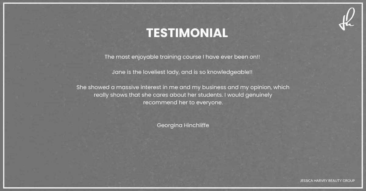 Jessica Harvey beauty academy client testimonial