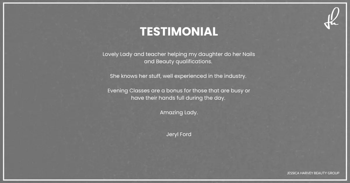 Jessica Harvey beauty academy client testimonial